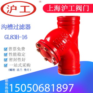 上海沪工阀门沟槽Y型过滤器GL83H-16Qdn65dn80dn100消防水泵球墨