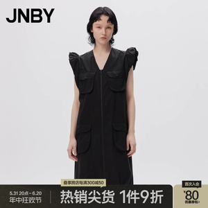 JNBY/江南布衣夏季连衣裙女无袖裙子女装工装口袋宽松拉链V领黑色