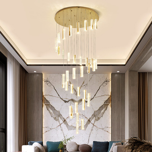 复式楼吊灯现代简约轻奢客厅大灯创意个性波浪形别墅楼梯间长吊灯