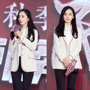春秋明星同款杨幂休闲上衣英伦风西服修身显瘦白色小西装外套女
