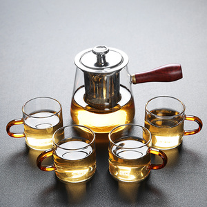 君之家玻璃耐热防爆茶具套装一壶四杯茶套组四方直身玻璃茶壶茶器