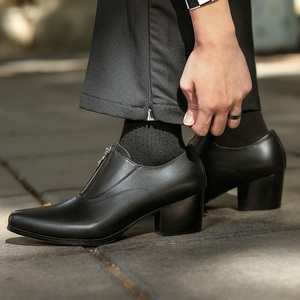 欧美男士高跟尖头皮鞋真皮牛皮时尚理发师夜店鞋子外增高6cm男鞋