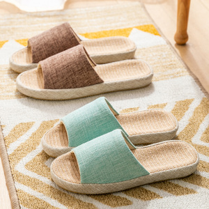 亚麻拖鞋女家用室内地板情侣防滑厚底软棉麻布四季居家凉拖男夏天