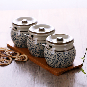 景陶瓷仿古日式调味罐创意厨房调味瓶盐糖罐辣椒罐储物猪油罐