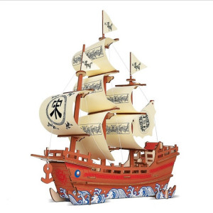 大帆船海盗船 木制船模型儿童成人益立体拼图3D木质拼插手diy拼装