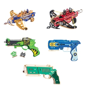 新款板木质枪组装弹射儿童皮筋立体儿童军益智冰雪怒模型积木玩具