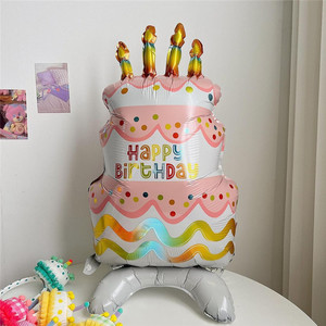 站立款三层蛋糕卡通铝膜气球桌飘款儿童宝宝生日周岁聚会派对装饰