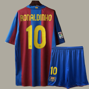0708赛季巴萨主场球衣巴塞罗那小罗亨利梅西复古长短袖足球服定制