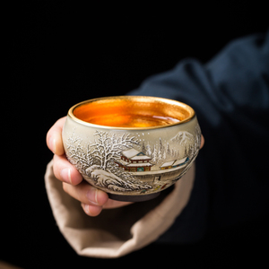 墨染留香蔡志强纯手绘黄金叶盏建盏杯手工茶具建盏茶杯单杯主人杯
