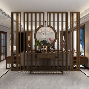 中式屏风隔断装饰客厅入户沙发玄关餐厅隔断墙实木镂空顶天立地