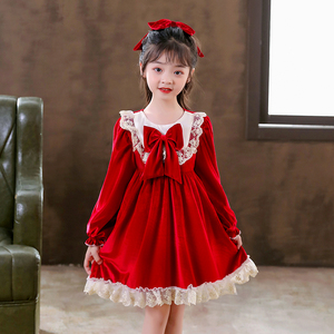 女童连衣裙2022洋气网红迪士尼洛丽塔儿童礼服公主裙小女孩红裙子