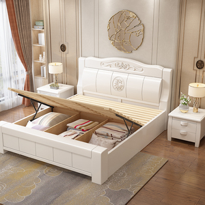 白色全实木床轻奢18米主卧双人床橡木高箱储物床15现代简约婚床