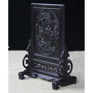 台屏桌屏中式复古浮雕小屏风摆件福禄寿工艺品实木插屏礼品一套