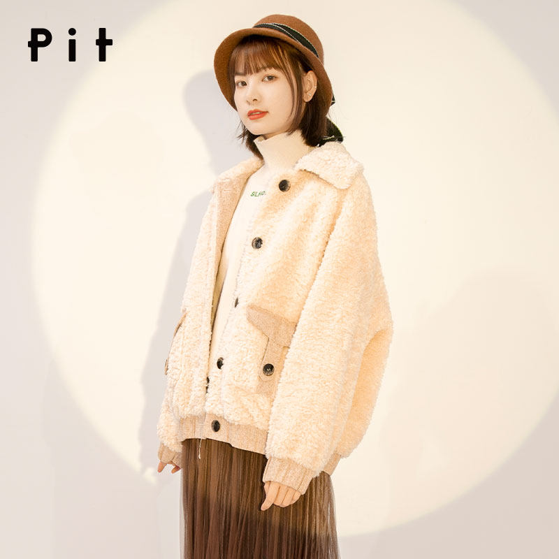 【商场同款】pit女装毛呢外套女大衣流行2019新款韩版宽松外套女