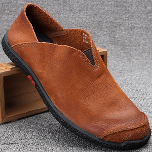 外贸懒人鞋男驾车一脚蹬软皮软底皮鞋男休闲鞋开车真皮头层牛皮鞋