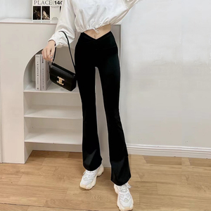 鲨鱼裤女外穿高腰显瘦交叉腰强压瘦腿胖mm休闲微喇叭芭比鱼尾裤子