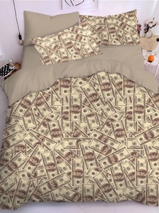 新品网红美金美钞图案四件套钱美金1.2米床单1.8米被套床笠床上床