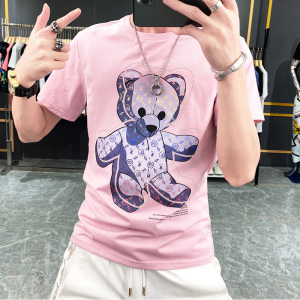 levЕlvЕ欧洲站2022夏季新款小熊烫钻短袖t恤男士潮牌丝光棉短袖