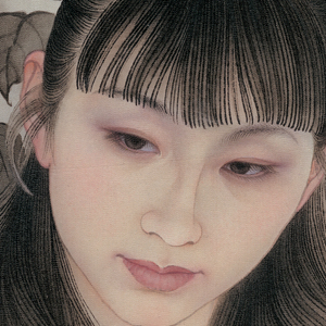 何家英幽谷图微喷打印现代名家人物画临摹绢布画稿工笔人体艺术画