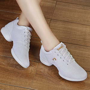 白色舞鞋鞋子舞蹈鞋跳舞白鞋春秋网面网鞋运动鞋软底广场舞女鞋