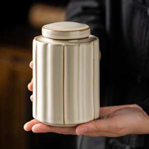 米黄汝窑密封茶叶罐家用仿古手工陶瓷储茶罐醒茶罐存茶罐茶具配件