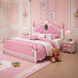 00布师傅家具淘宝粉色公主床少女梦幻城堡轻奢布艺双人床北欧风网红