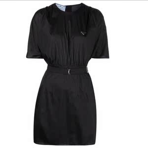 prada连衣裙 普拉达女装 黑色徽标短袖裙子22春夏正品代购p3g4210