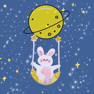月亮兔宇航员星球萌物动物太空刺绣贴卡通装饰百塔手机鞋子衣服贴