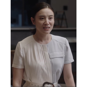 小舍得宋佳同款连衣裙女短袖2022年夏季新款圆领百褶收腰显瘦裙子