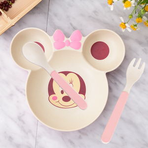 宝宝餐盘儿童餐具竹纤维创意卡通米奇盘子防摔可爱家用分隔分格盘