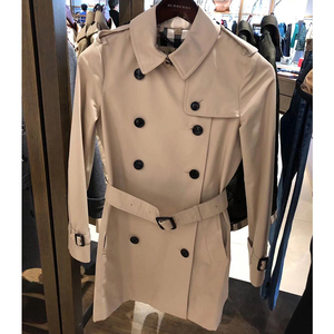 黑土美国 burberry/博柏利女士中长款收腰双排扣harbourne风衣