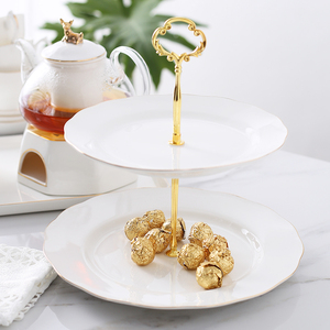 简约陶瓷双层点心盘果盘客厅摆件欧式糕点盘零食盘下午茶点心托盘