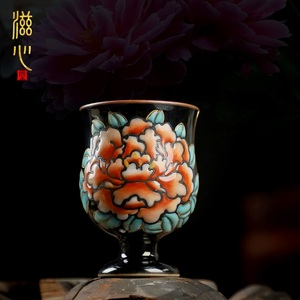 乌金双面釉手绘主杯高档茶盏个人专用陶瓷茶杯单个男女家用品茗杯