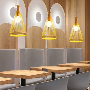 竹编小吊灯奶茶店饭店面馆餐饮店餐桌灯现代简约创意个性日式灯具