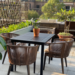 户外桌椅庭院阳台花园露天塑木桌组合室外休闲藤编桌椅防水防晒
