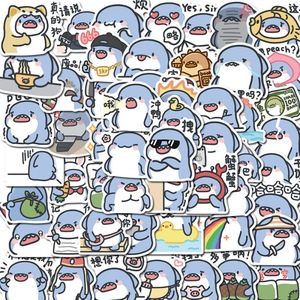 60张肥鲨鱼搞笑表情贴纸可爱卡通创意行李箱贴图笔记本装饰画防水