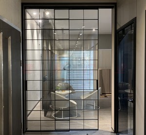轻奢窄边框格栅玻璃门衣帽间浴室书房铝合金吊趟门推拉电动平移门