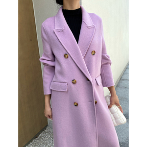 浅紫色毛呢中长款