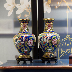 中国风礼品景泰蓝铜胎掐丝珐琅插花瓶客厅摆件北京特色纪念品牡丹