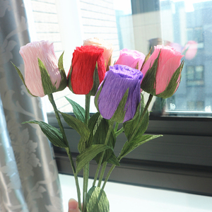 皱纹纸玫瑰纸艺diy纸花手工材料包 褶皱纸 情人礼物 学生手工材料