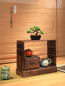 日式烧桐木茶棚/茶道零配 实木收纳盒置物架 桌面小花架盆栽架