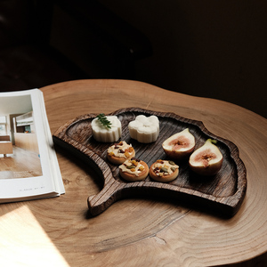 日式树叶形整木托盘实木点心零食果盘创意干泡茶盘茶馆家用木盘