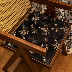 高端绒布刺绣茶椅垫法式中古风实木餐椅坐垫防滑软垫子加厚屁垫