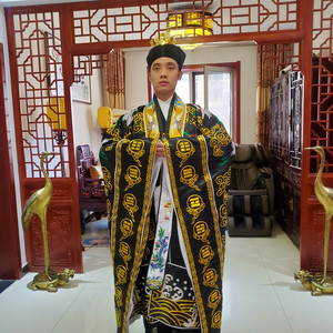 仙鹤法衣黑色道士服装全金丝刺绣法服高功绛衣