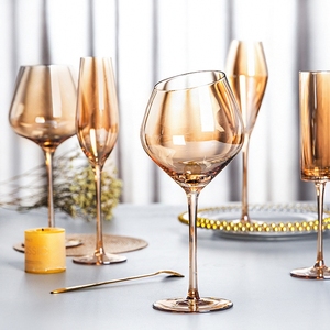 北欧金色水晶玻璃红酒杯奢华家用葡萄酒杯琥珀色香槟杯高脚杯酒具