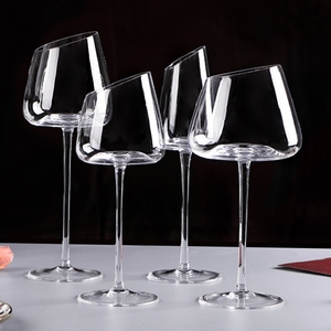北欧透明斜口高脚杯水晶玻璃红酒杯葡萄酒杯香槟杯子手工吹制酒具