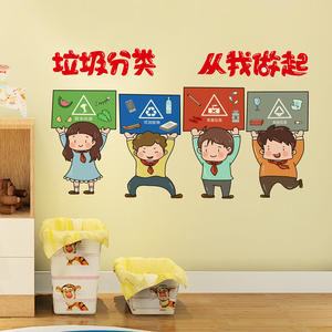 幼儿园墙面环境布置装饰贴纸卡通提示牌分类垃圾桶标识宣传墙贴画