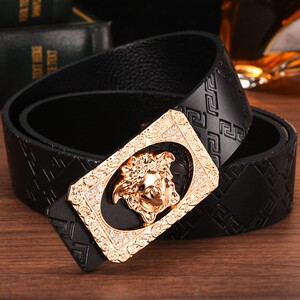 范思哲皮带男士真皮平滑扣发型师精神小伙腰带网红个性时尚腰带潮