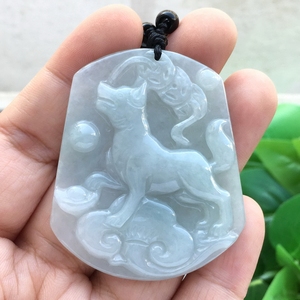 天然a货糯种翡翠玉生肖狗牌吊坠挂件 玉石旺财男女士款毛衣链饰品