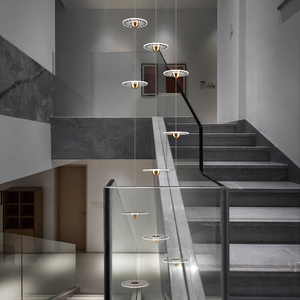 楼梯吊灯复式楼别墅loft现代简约轻奢天井间长中空旋转商场灯具